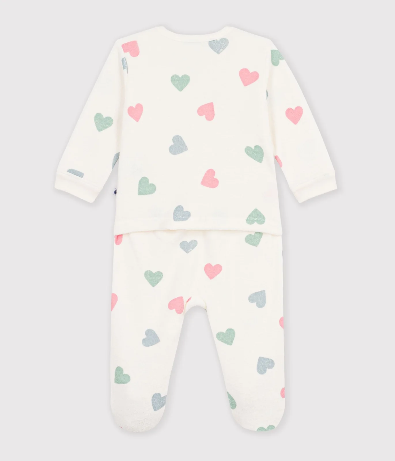 Babies' heart-print popper-free cotton terry pyjama suit