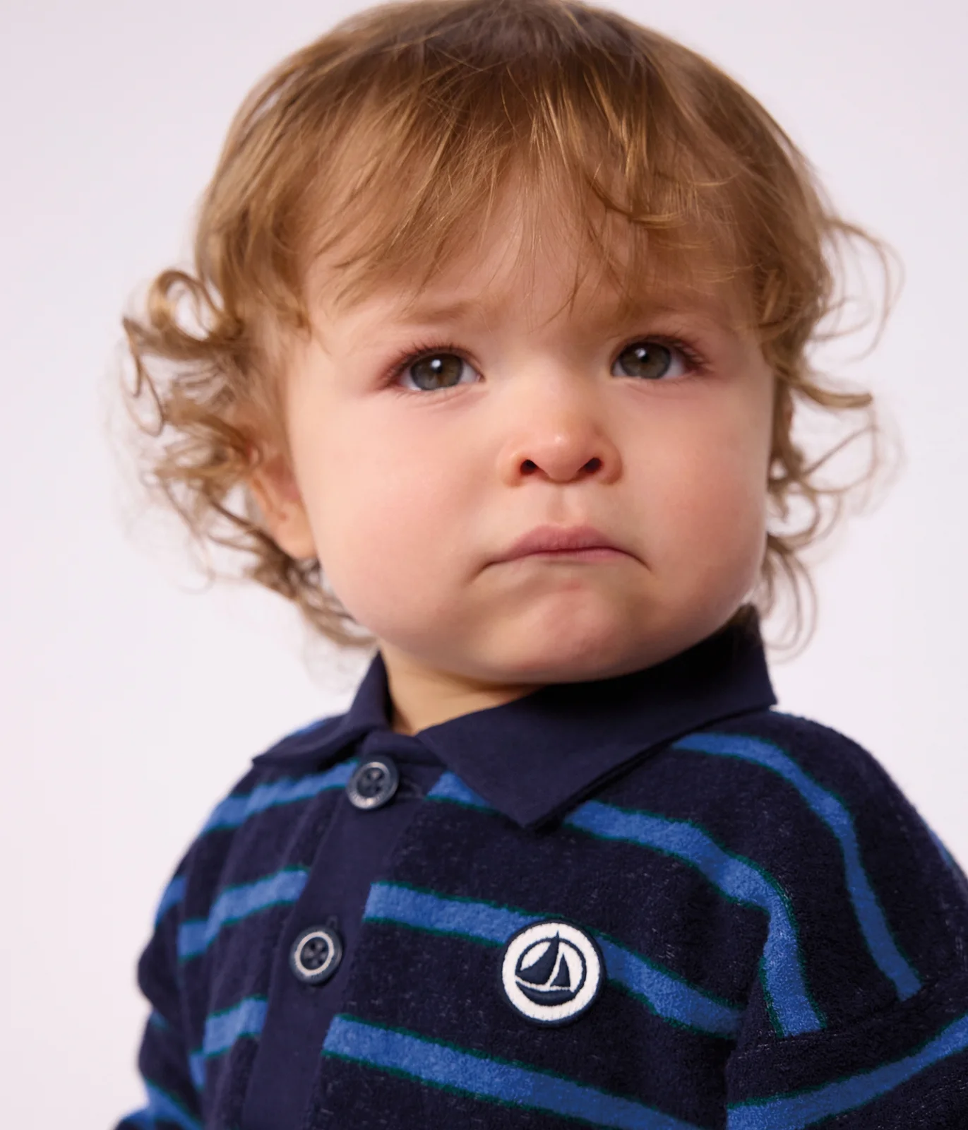 Babies' stripy 0cotton sweatshirt with a polo collar