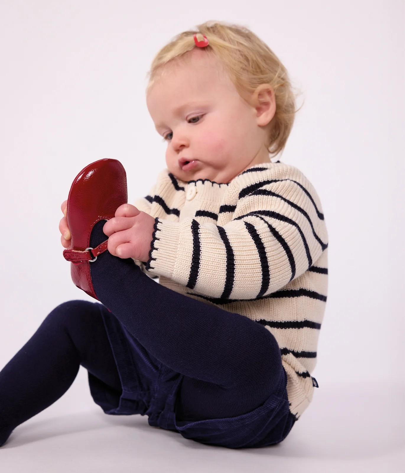 Babies' cardigan in stripy cotton