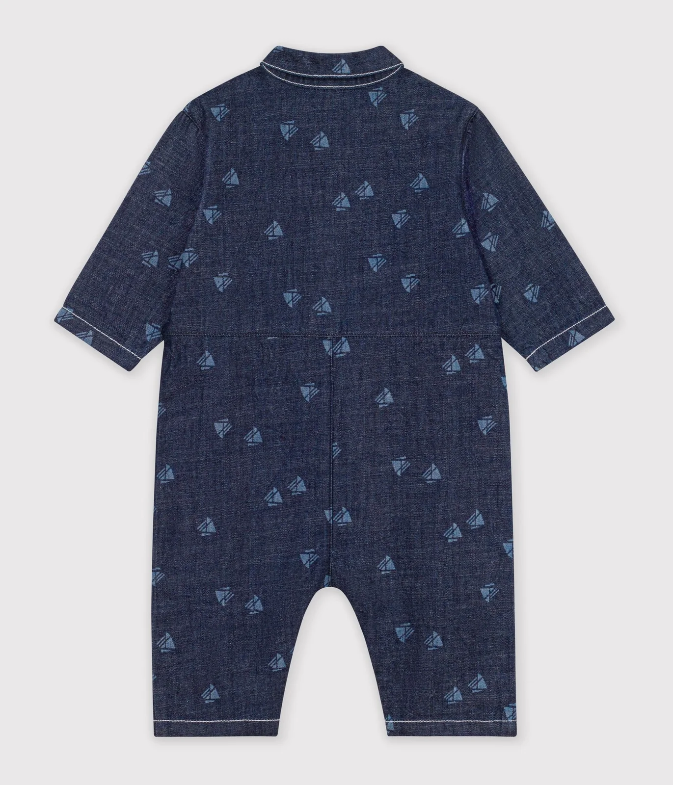 Babies' long jumpsuit in denim with a boat print