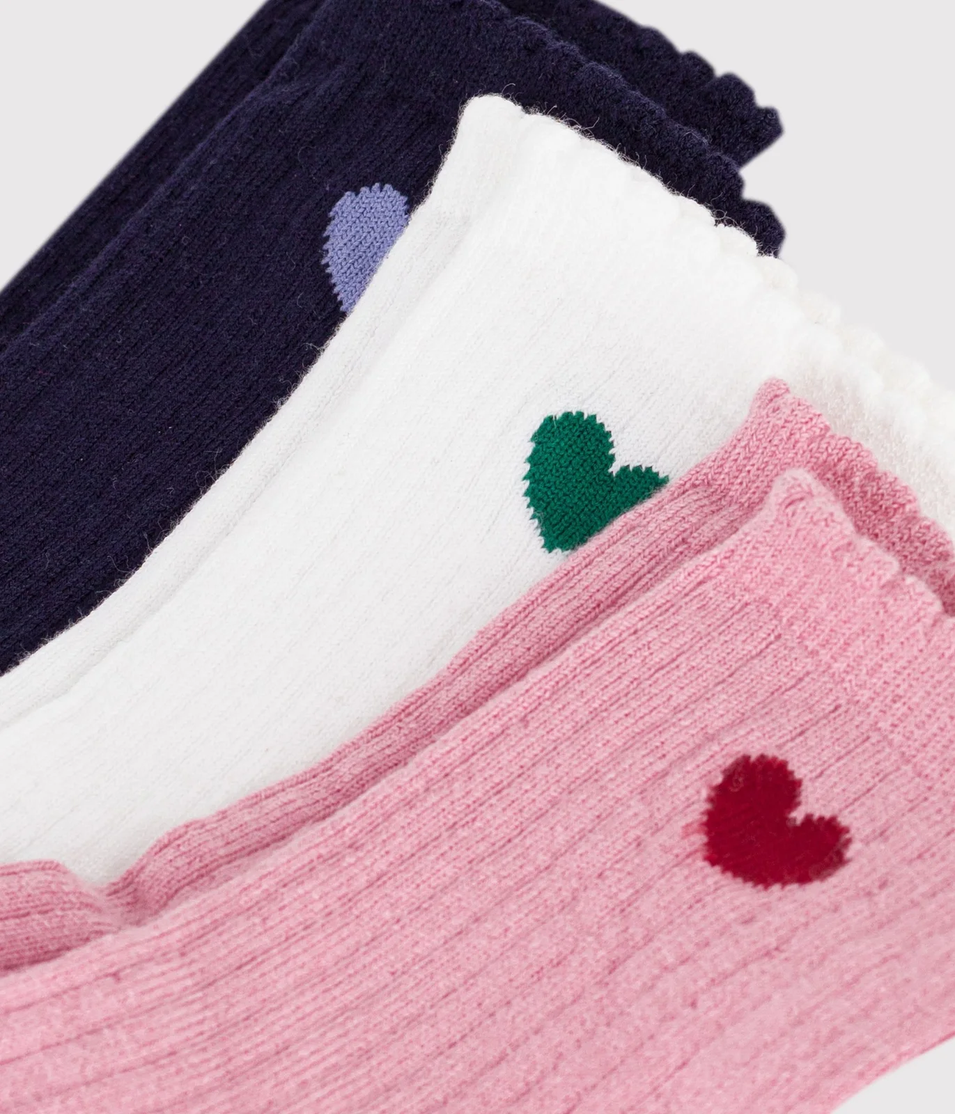 3 pairs of babies' heart-pattern cotton socks