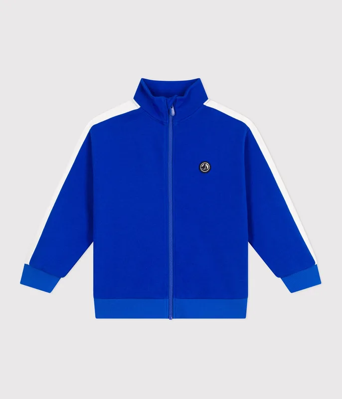 Children's zipped stand-up collar sweatshirt in plain cotton
