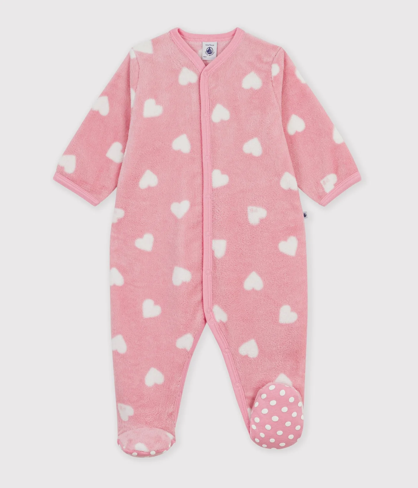 Babies' onesie in heart-print fleece