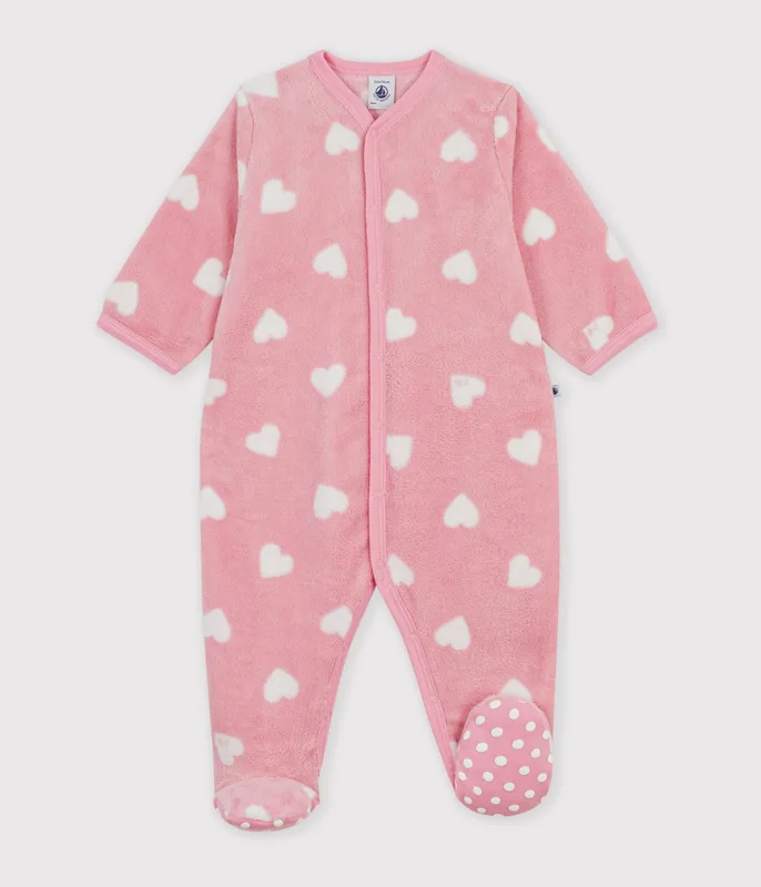 Babies' onesie in heart-print fleece