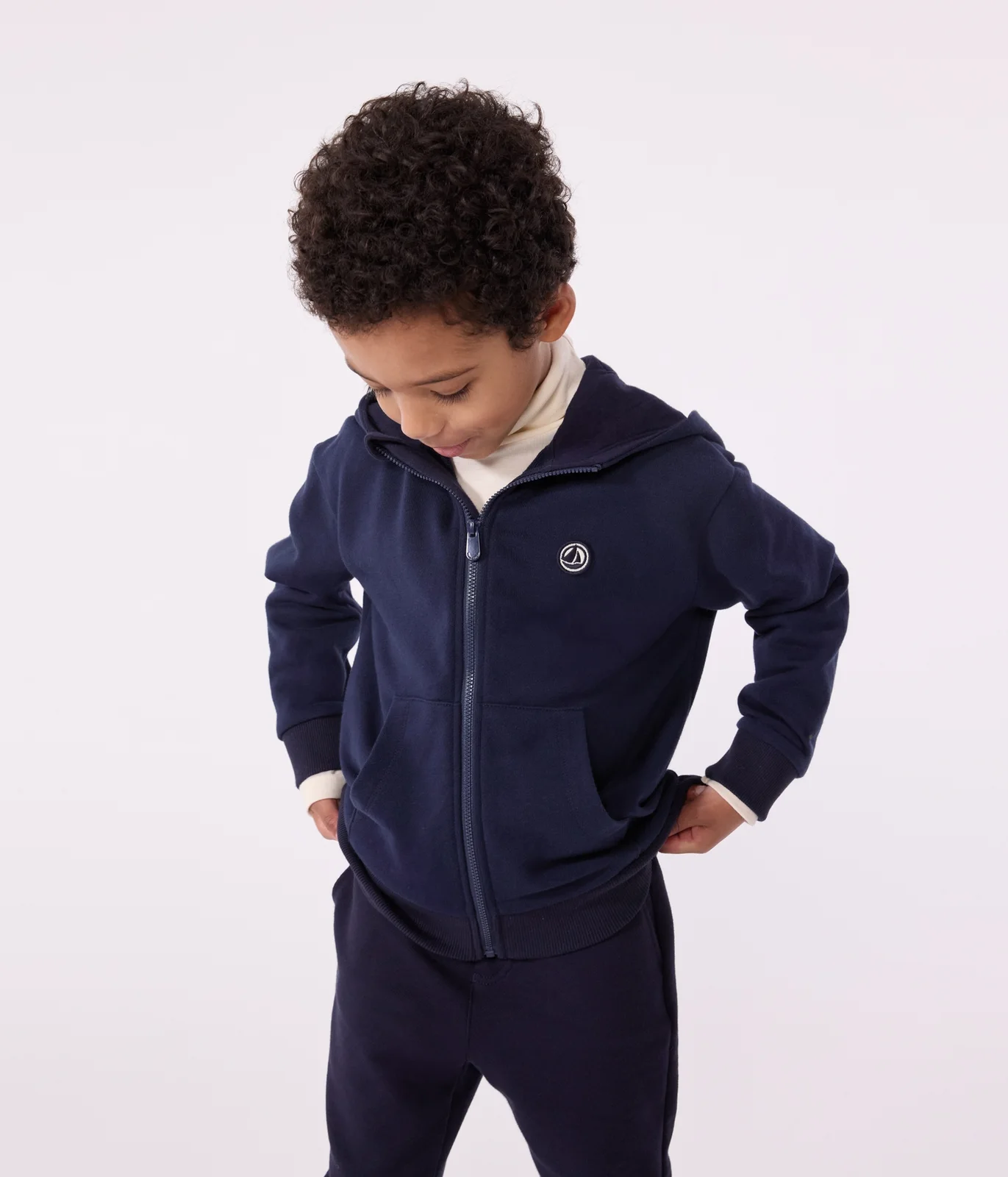Children's plain cotton zip-up hoodie