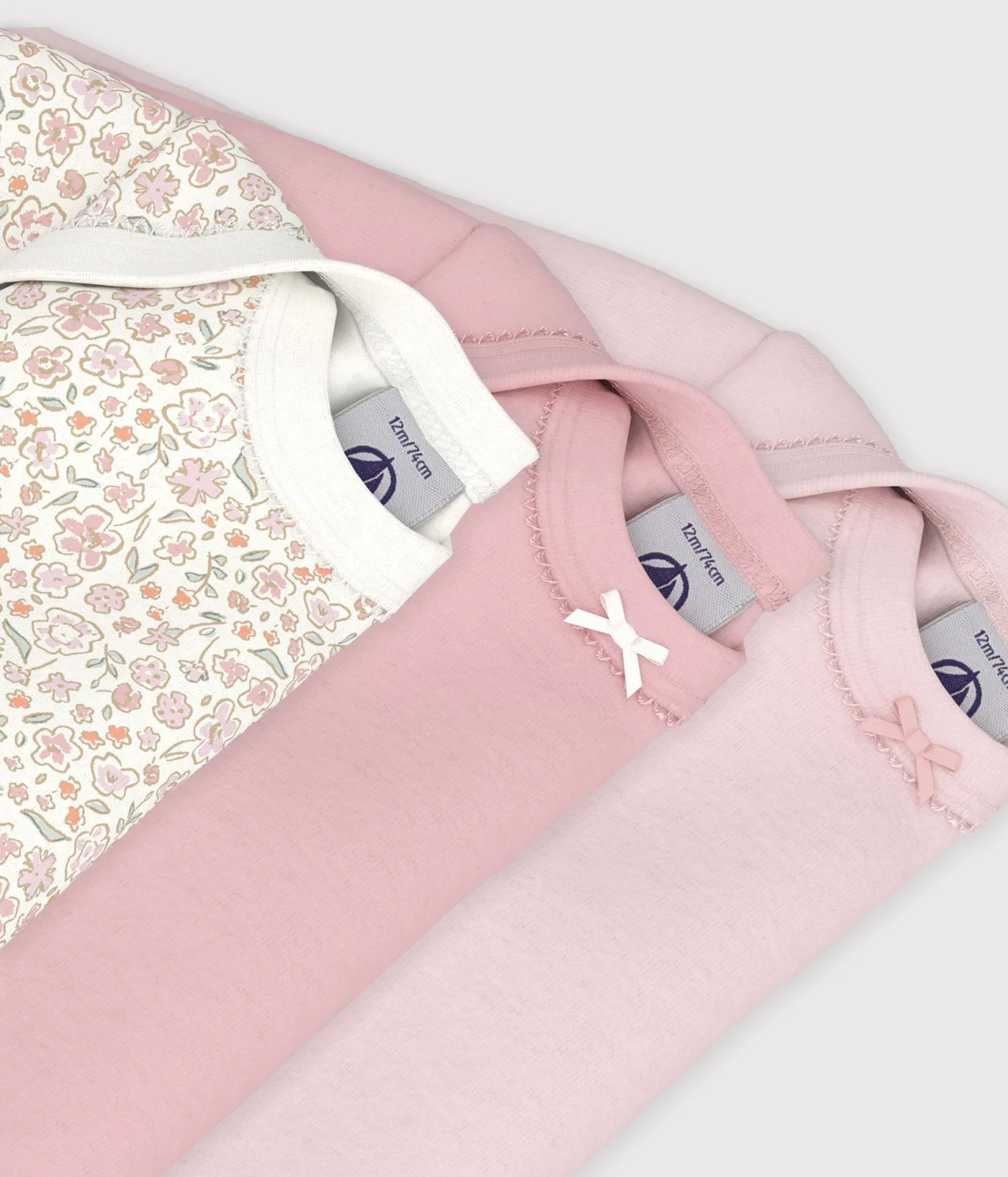 Pack of babies' long-sleeved bodies in cotton printed with flowers
