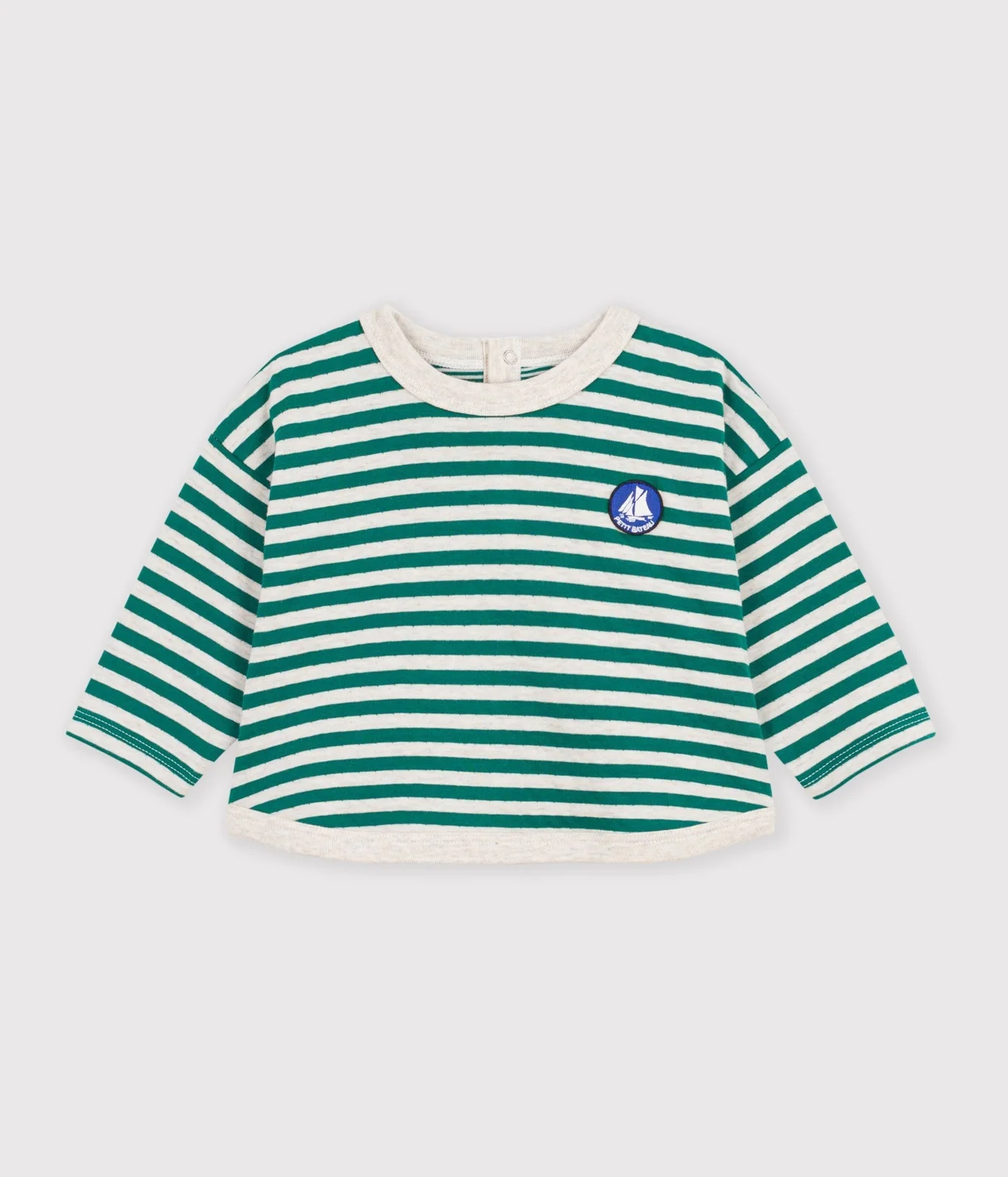Babies' long-sleeved stripy cotton T-shirt.