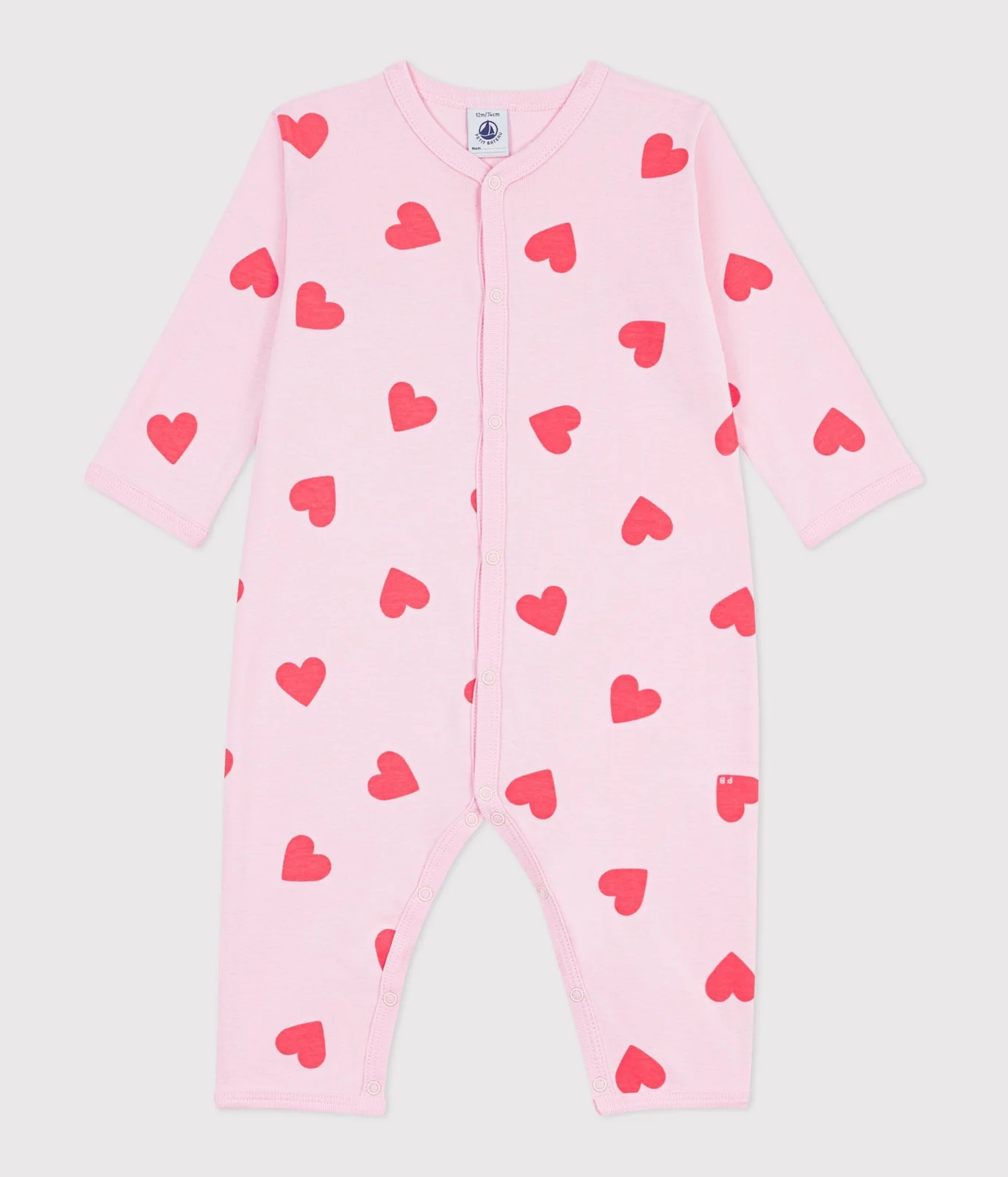 Babies' heart print footless cotton pyjama suit