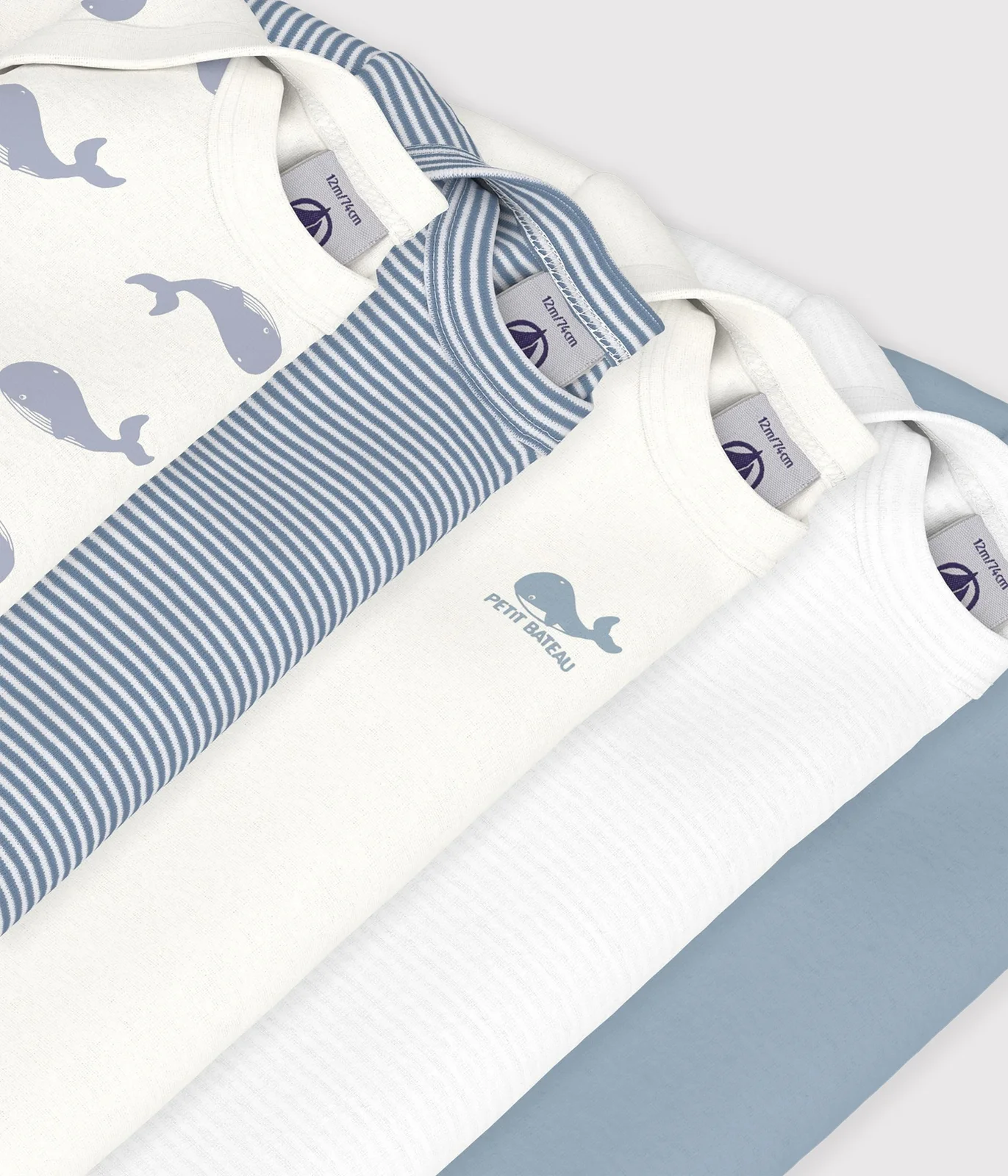 Pack of long-sleeved whale-print cotton bodies for babies