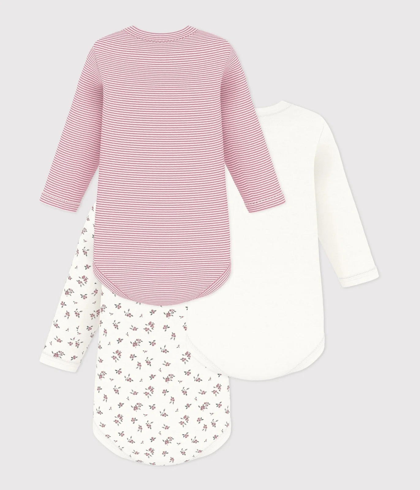 Pack of babies' long-sleeved blueberry-print cotton bodies