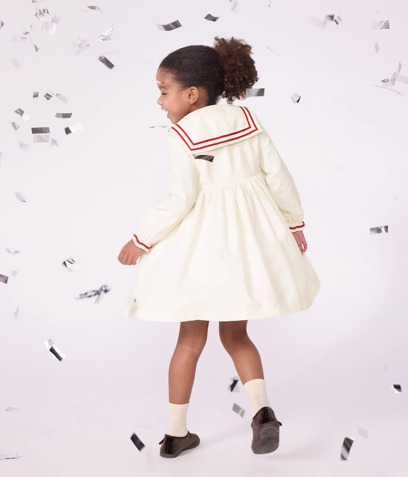 Children's long-sleeved dress in plain corduroy