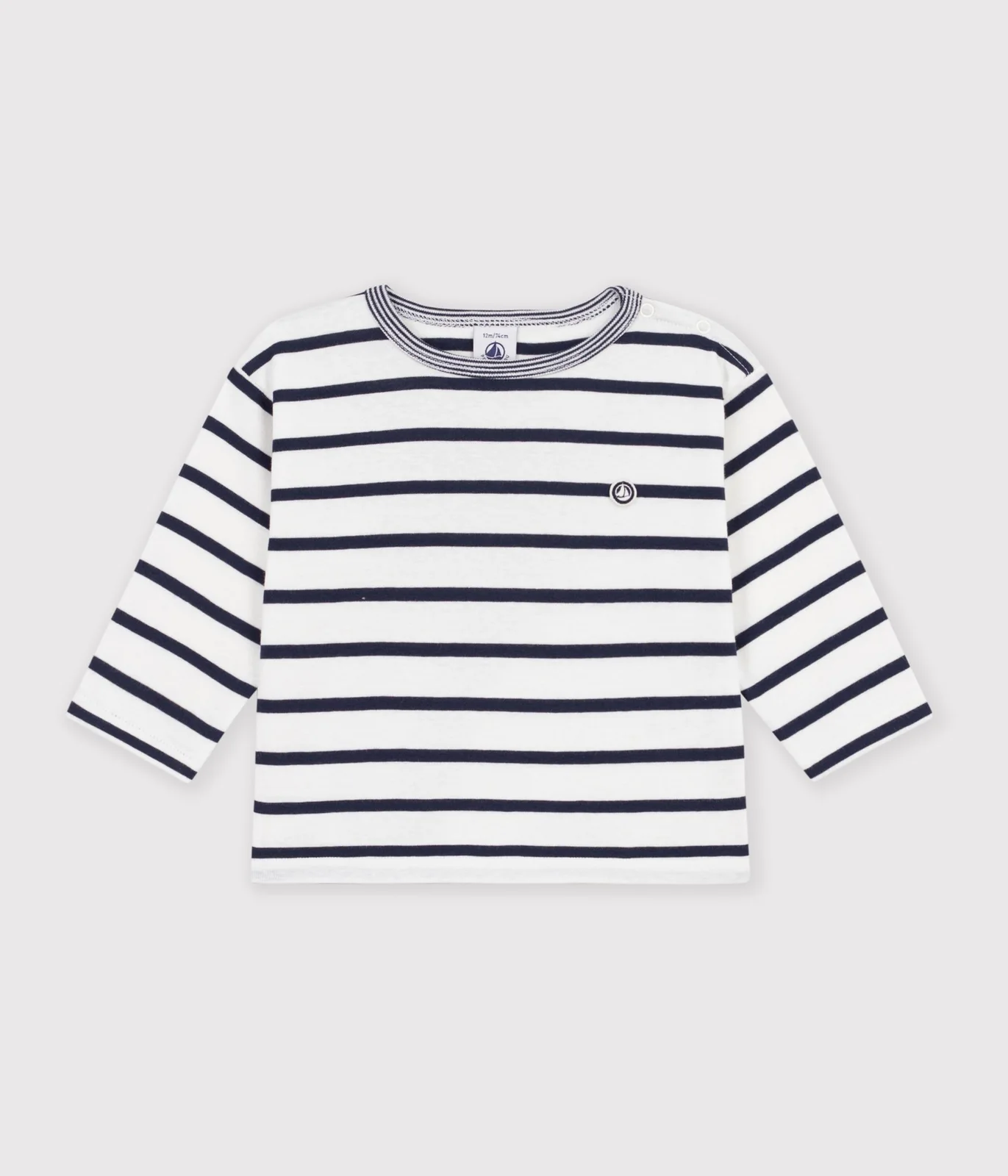 Babies' long-sleeved stripy cotton T-shirt.