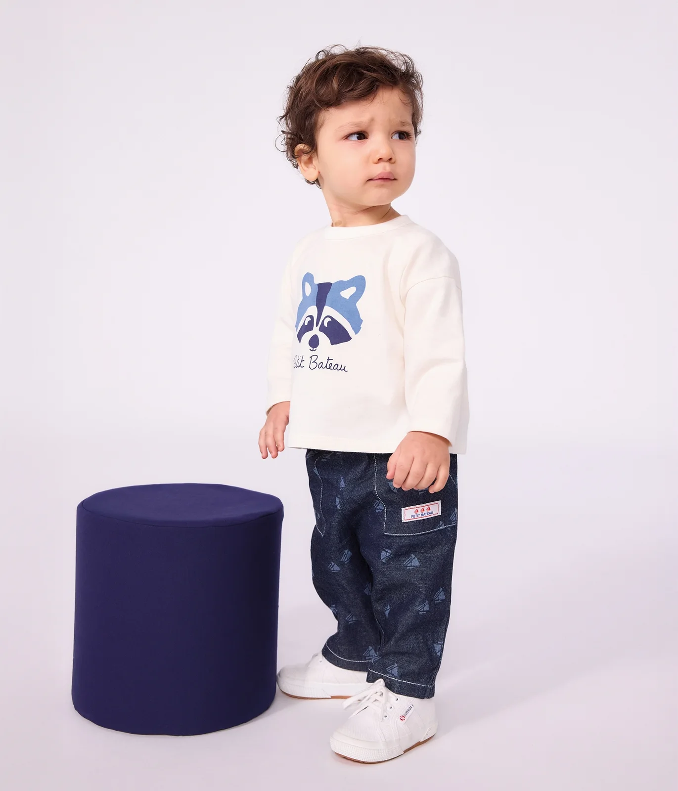 Babies' trousers in boat print denim