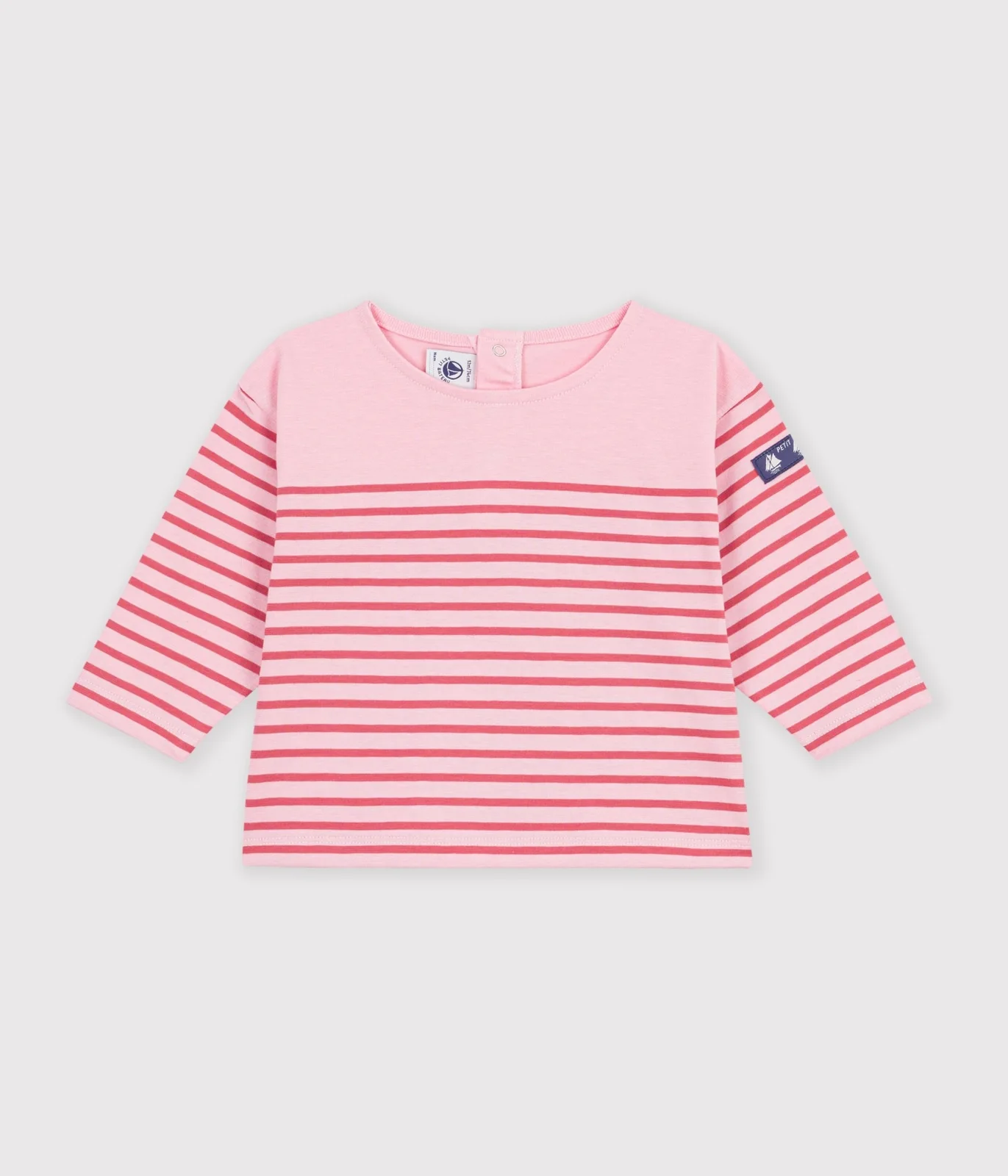 Babies' long-sleeved stripy cotton T-shirt.