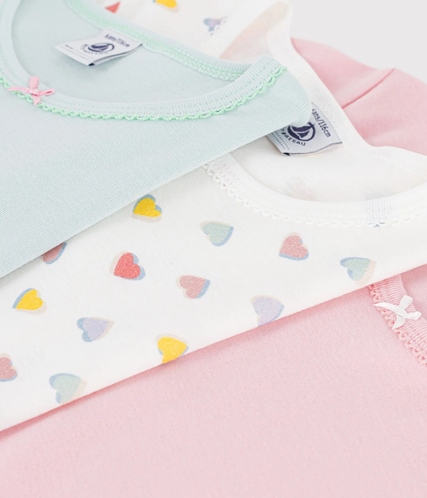 Pack of children's short-sleeved cotton T-shirts with hearts