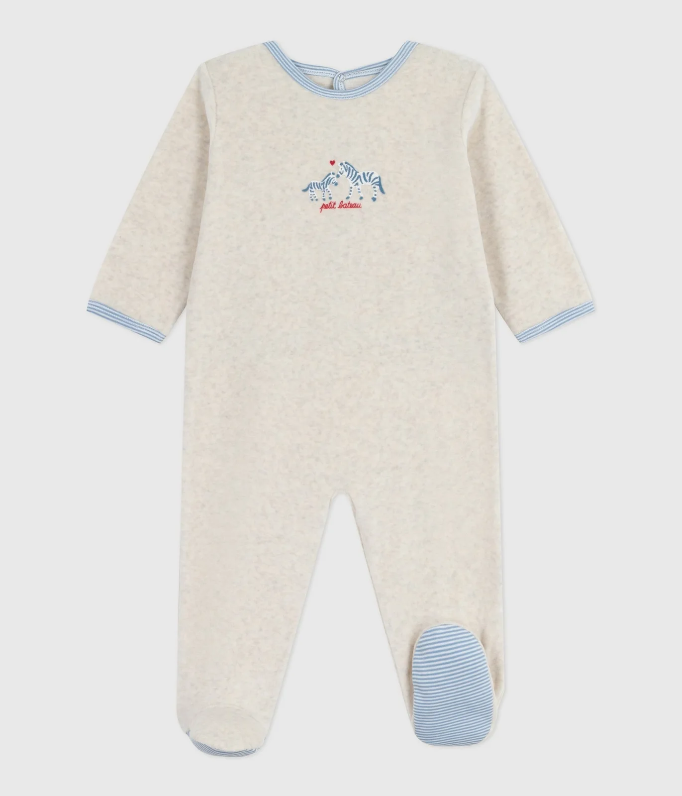 Babies' plain velour pyjama suit with a back opening