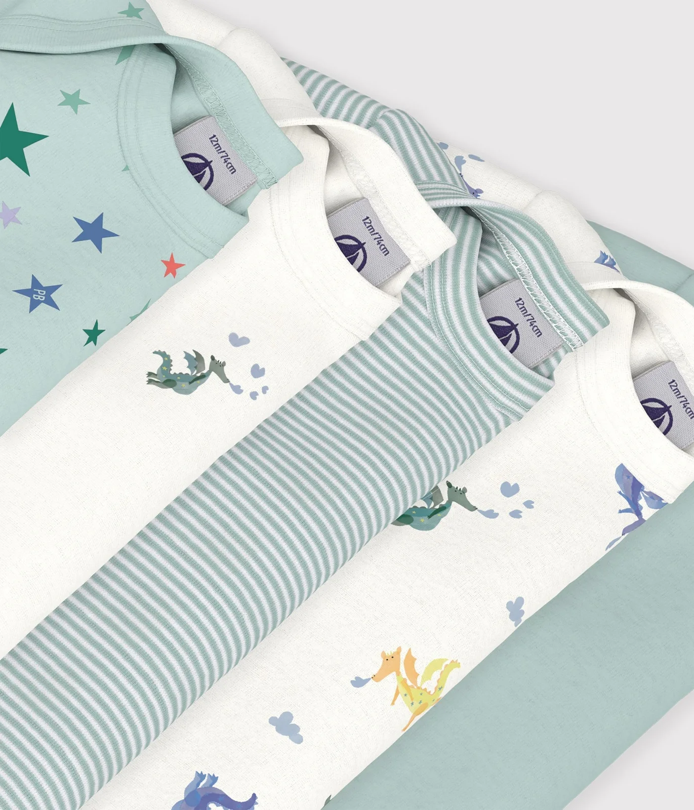 Pack of long-sleeved dragon-print cotton bodies for babies