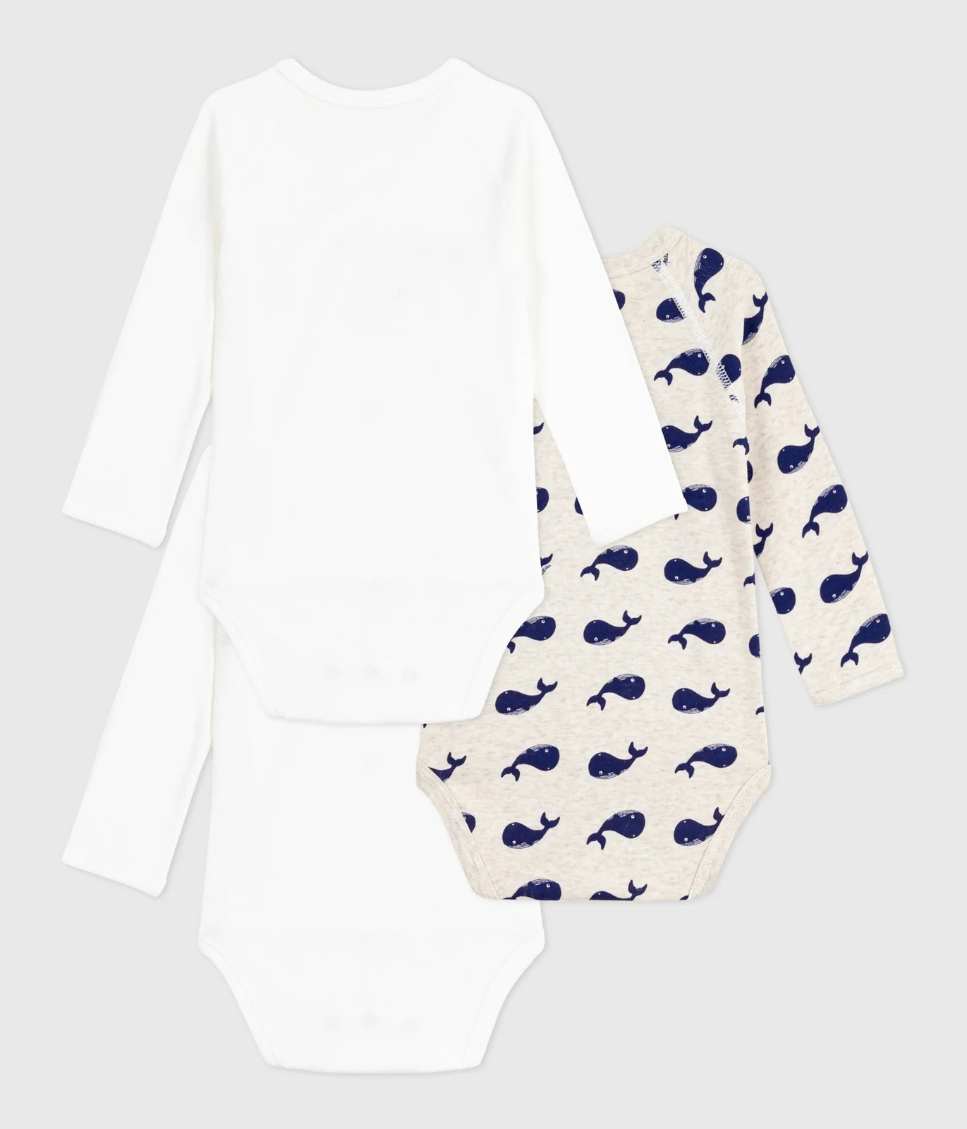 Pack of babies' long-sleeved printed cotton wrapover bodies