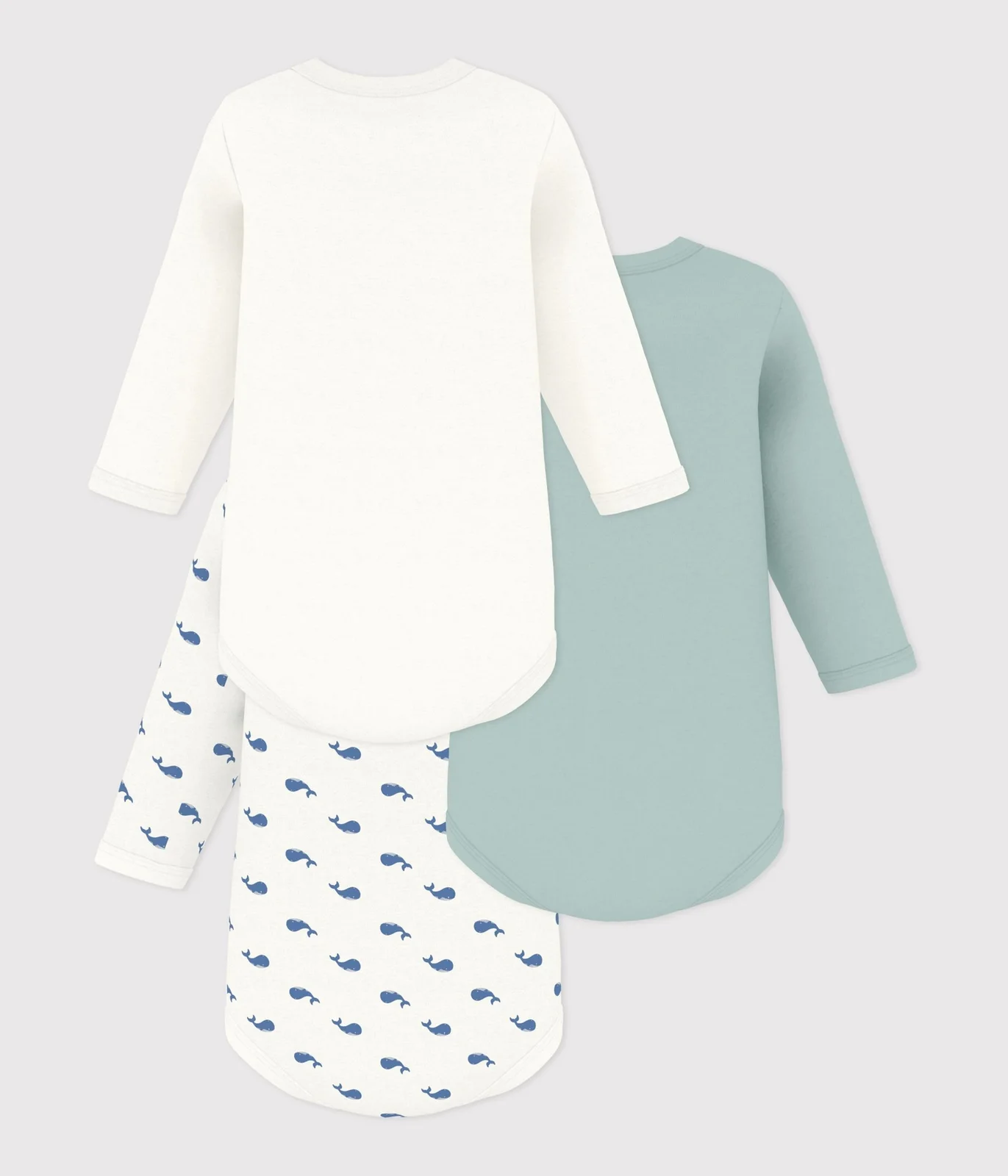 Pack of babies' long-sleeved whale-print cotton bodies
