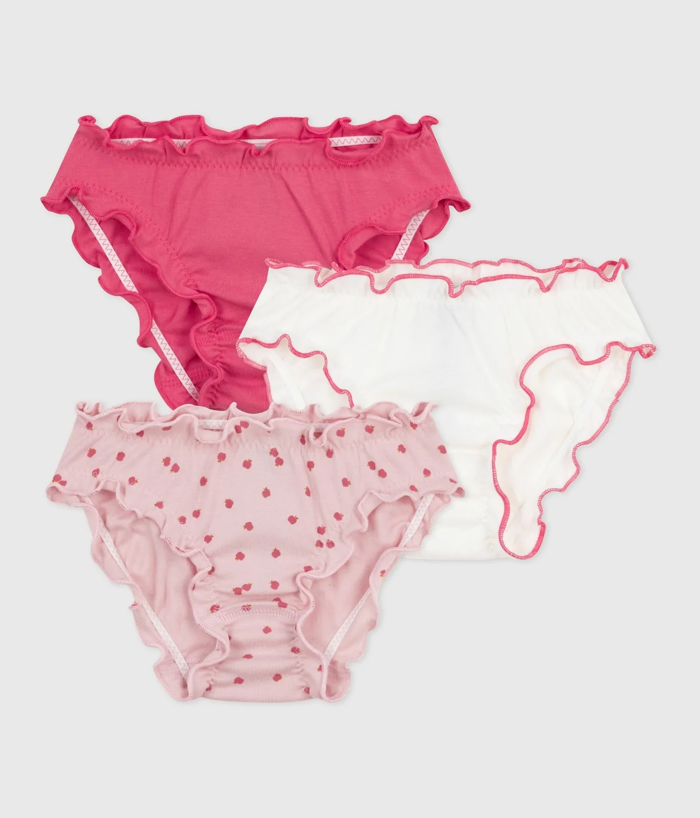 Pack of children's frilly apple-print cotton pants
