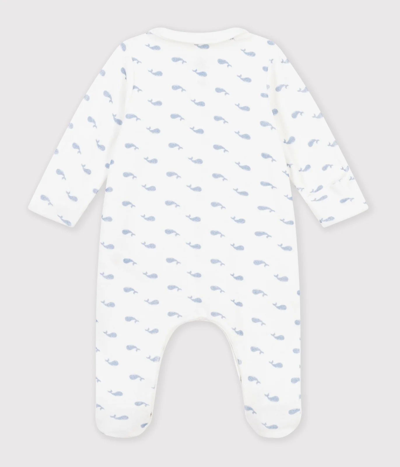 Babies' whale-print velour pyjama suit with a collar