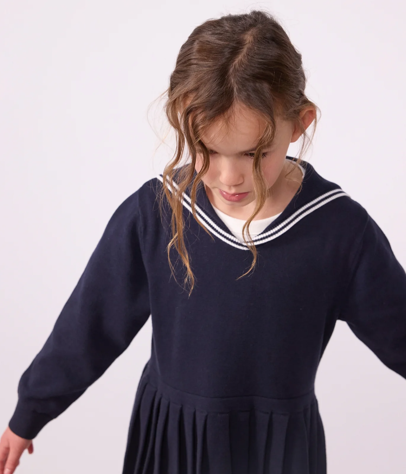 Children's long-sleeved plain cotton dress