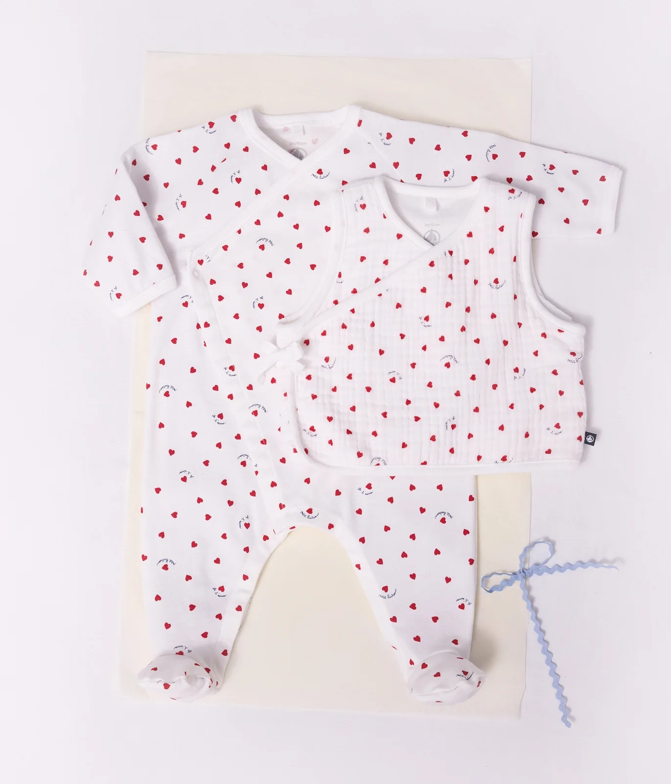 Babies' sleeveless cotton gauze cardigan printed with little hearts