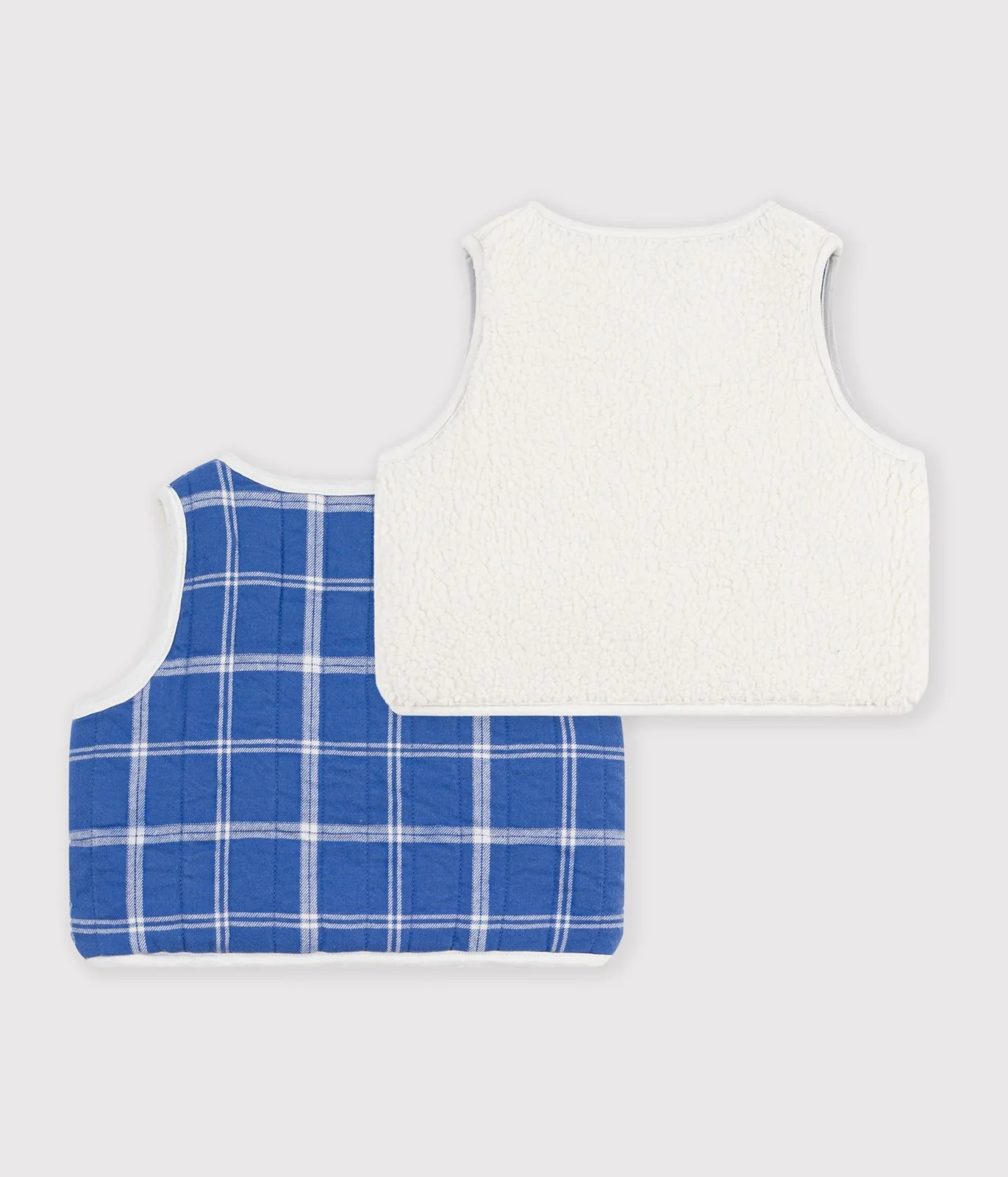 Babies' sleeveless checked flannel and sherpa cardigan
