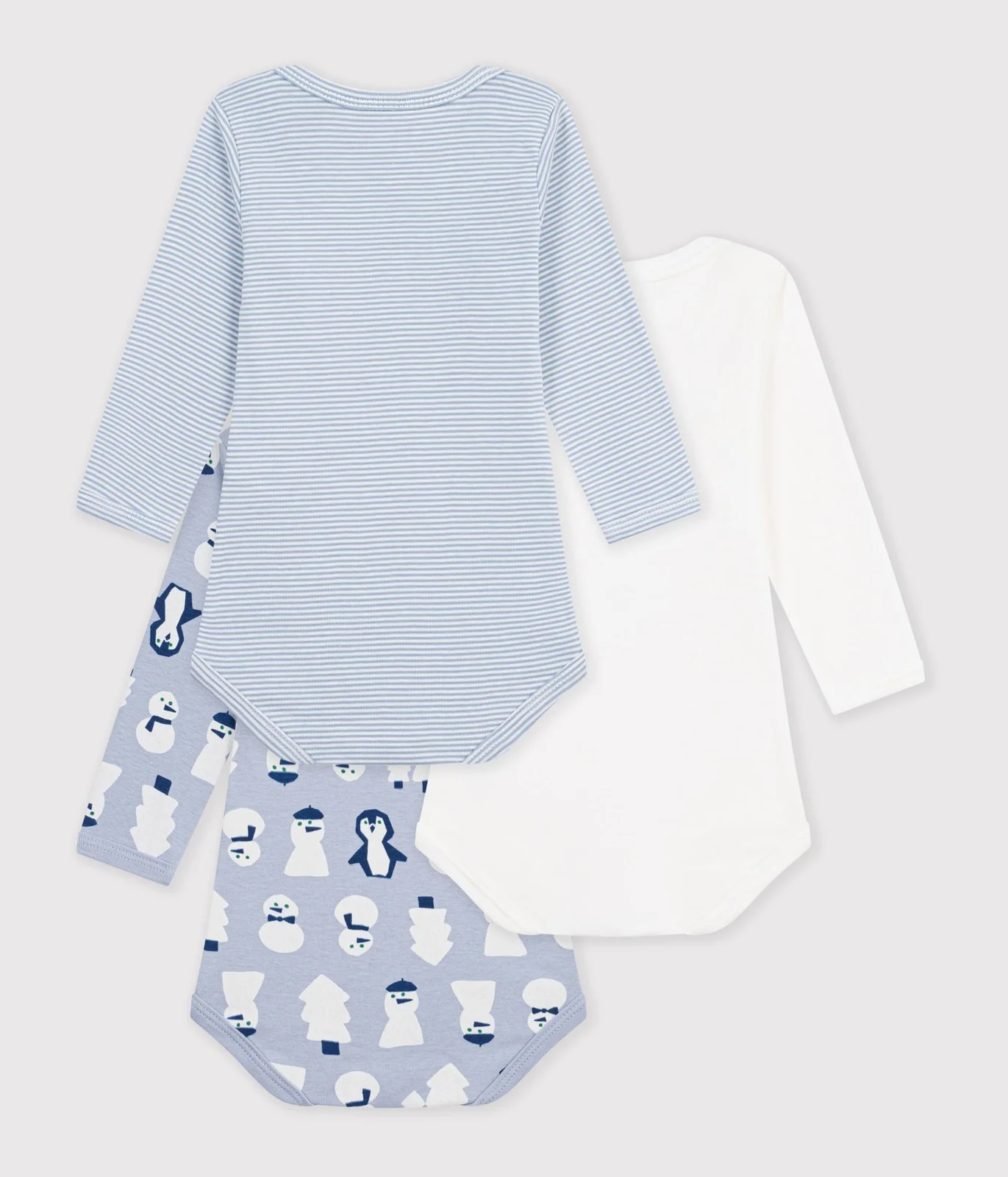 Pack of long sleeved snowman-print cotton bodies for babies