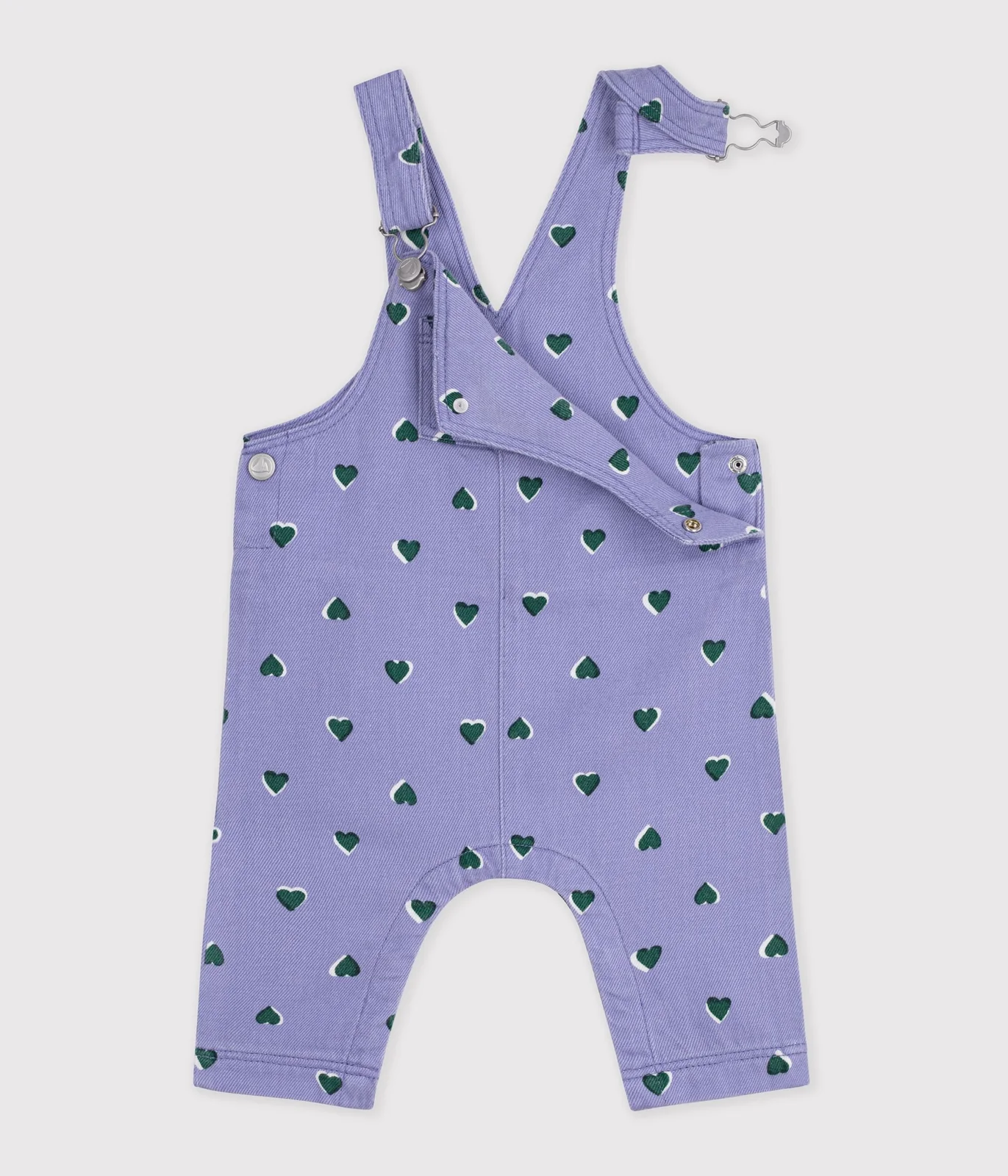 Babies' dungarees in serge with long legs and a heart print