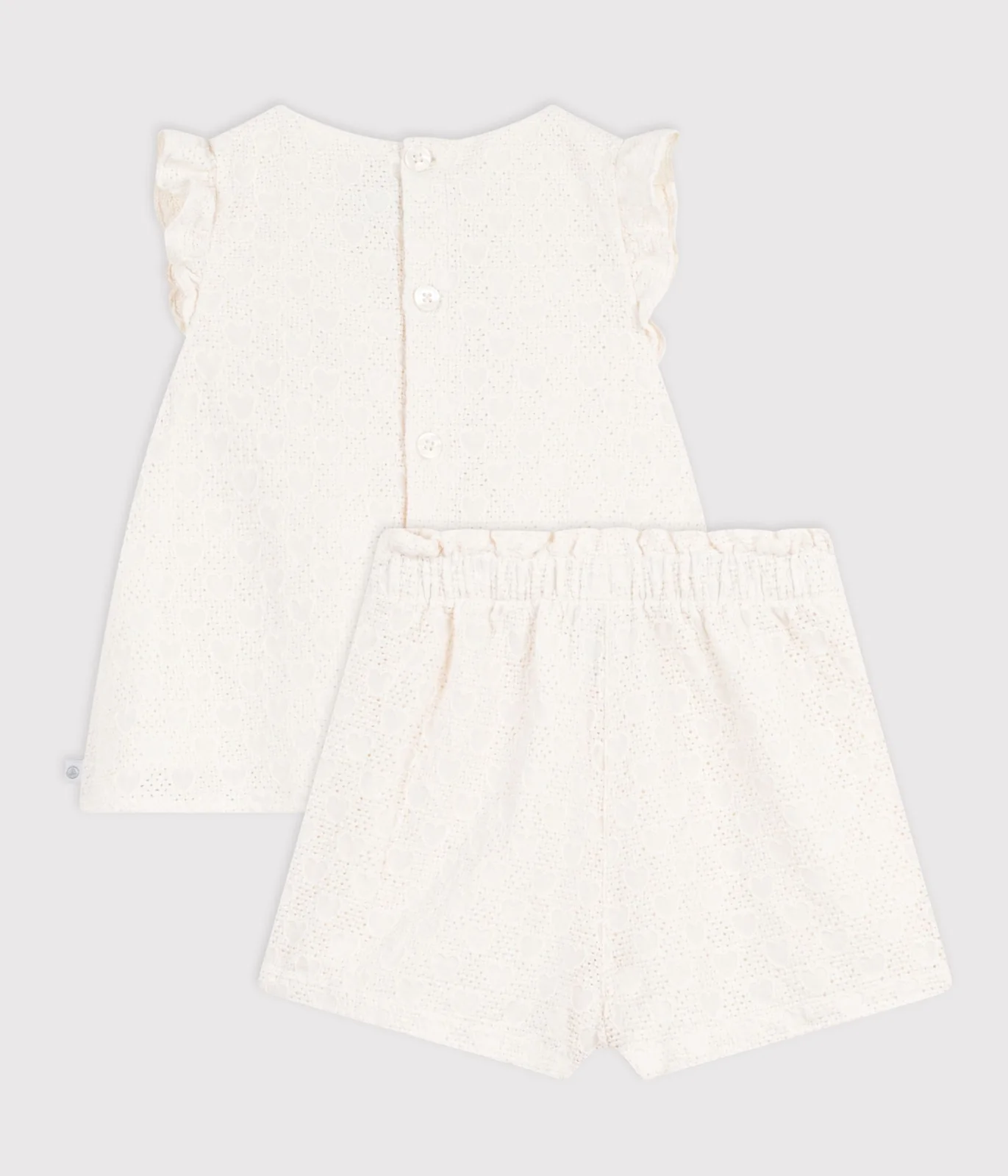 Babies' 2-piece outfit in broderie anglaise, hearts design