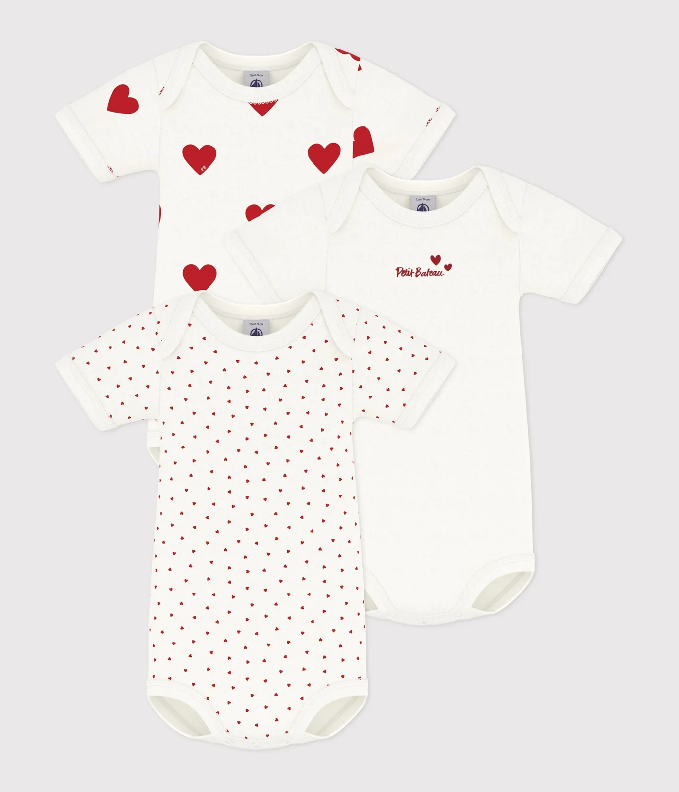 Babies' Heart Patterned Short-Sleeved Cotton Bodysuits - 3-Pack