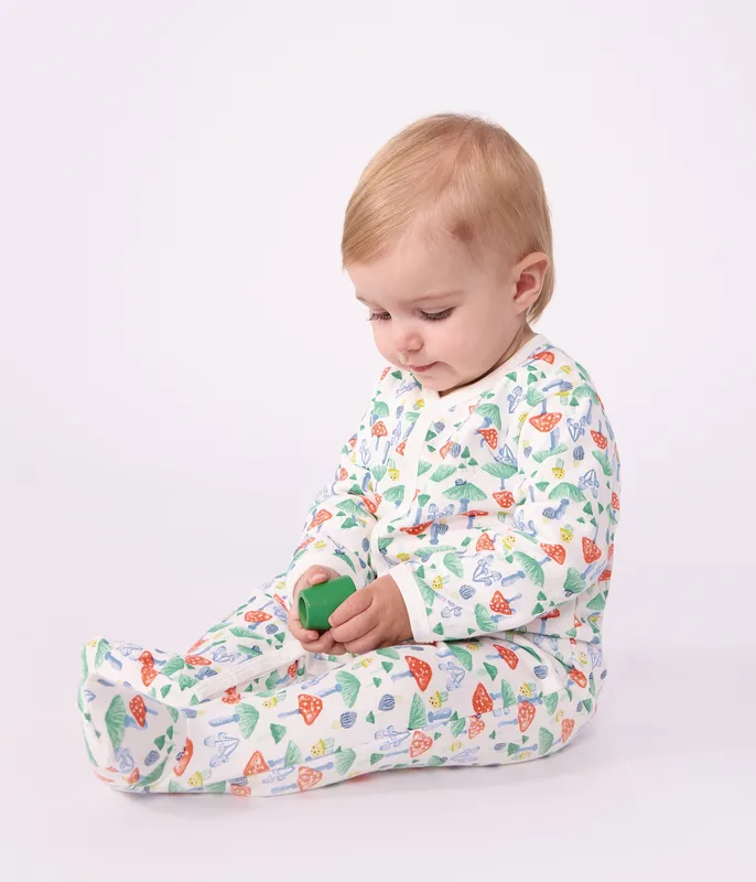 Babies' patterned fleece pyjama suit printed with mushrooms