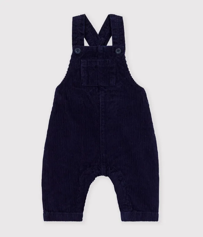 Babies' long-leg dungarees in plain corduroy