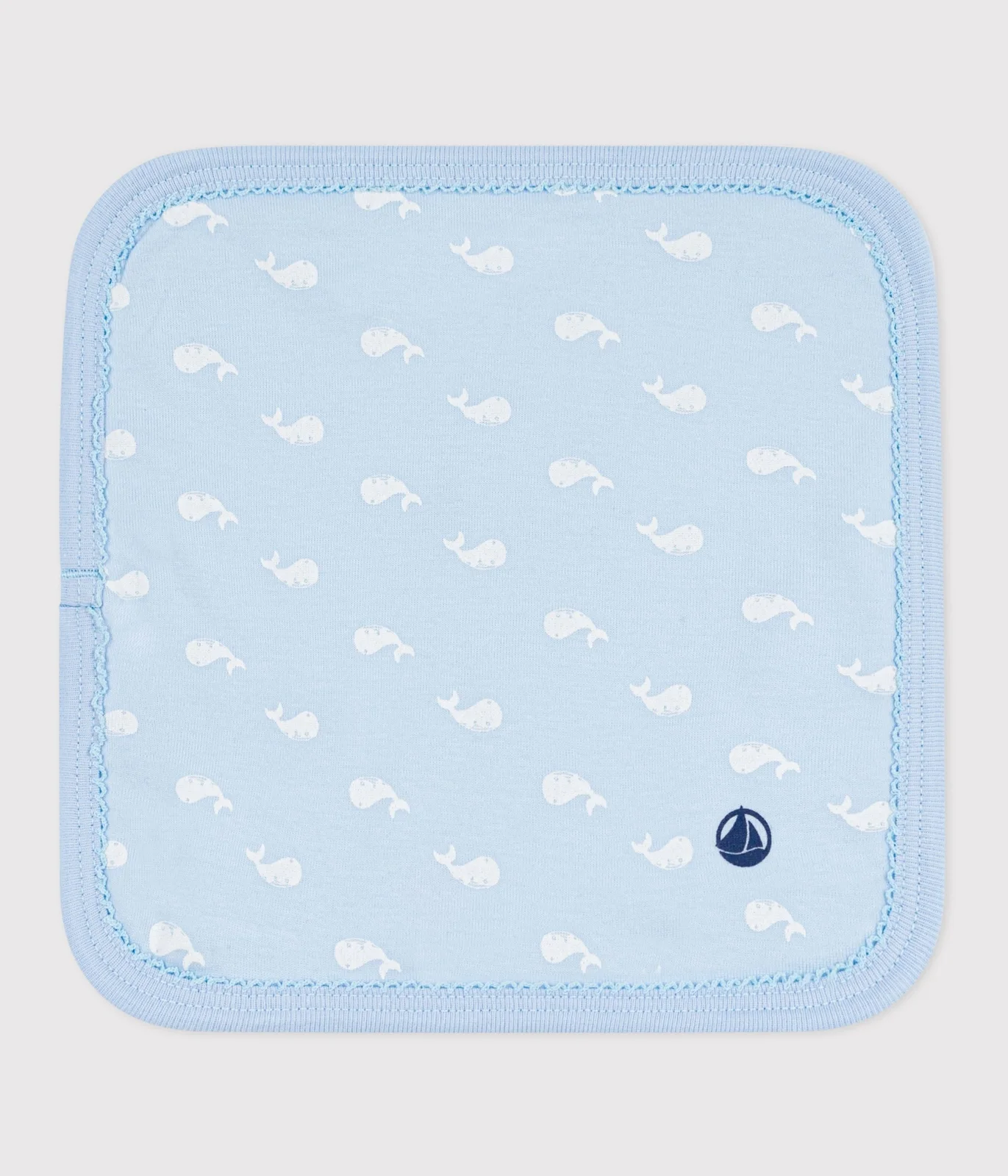 Whale print cotton and terry towelling baby wipe