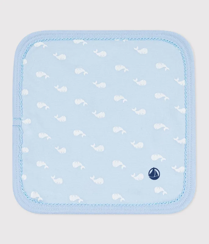 Whale print cotton and terry towelling baby wipe