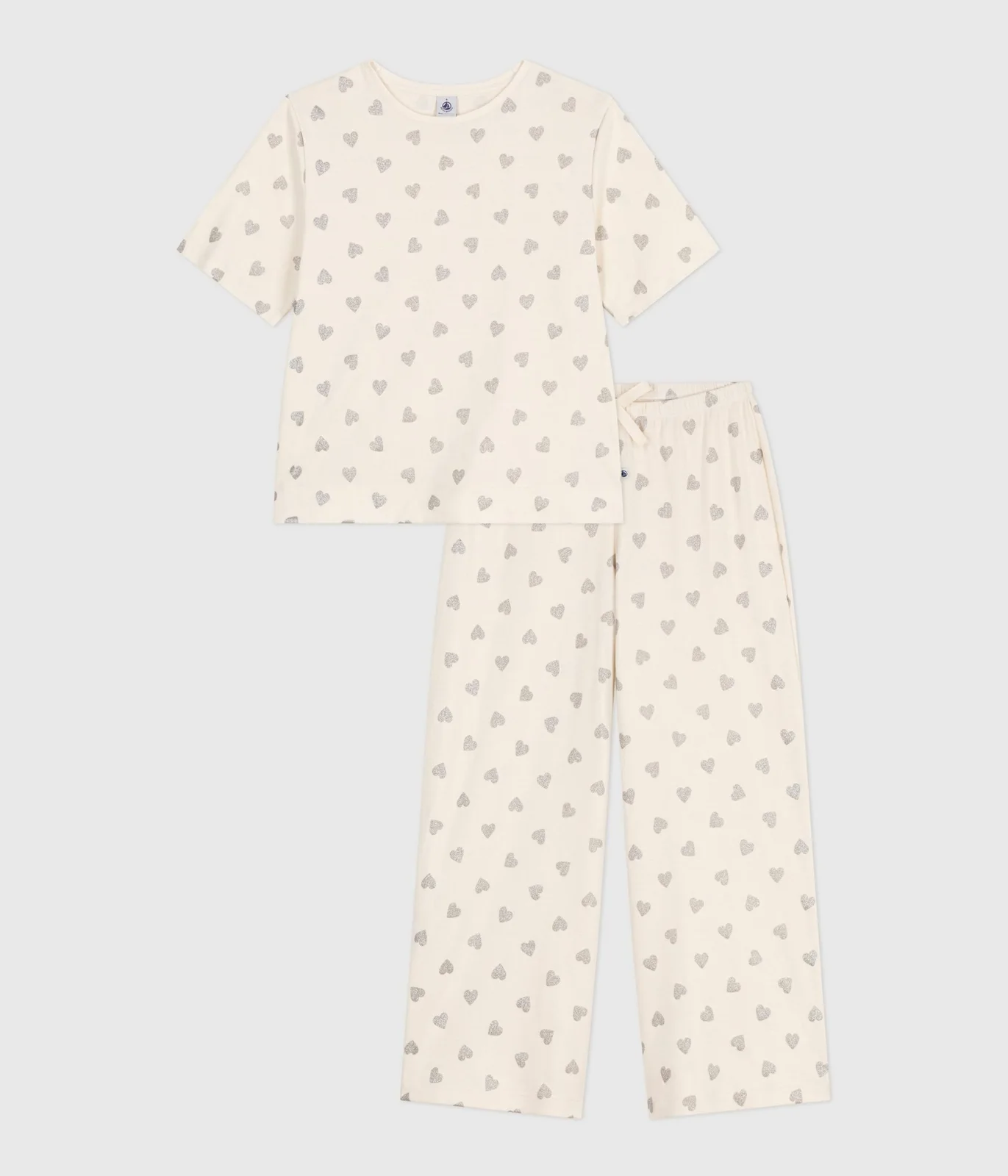 Women's cotton pyjamas with a heart print, short sleeves and wide legs
