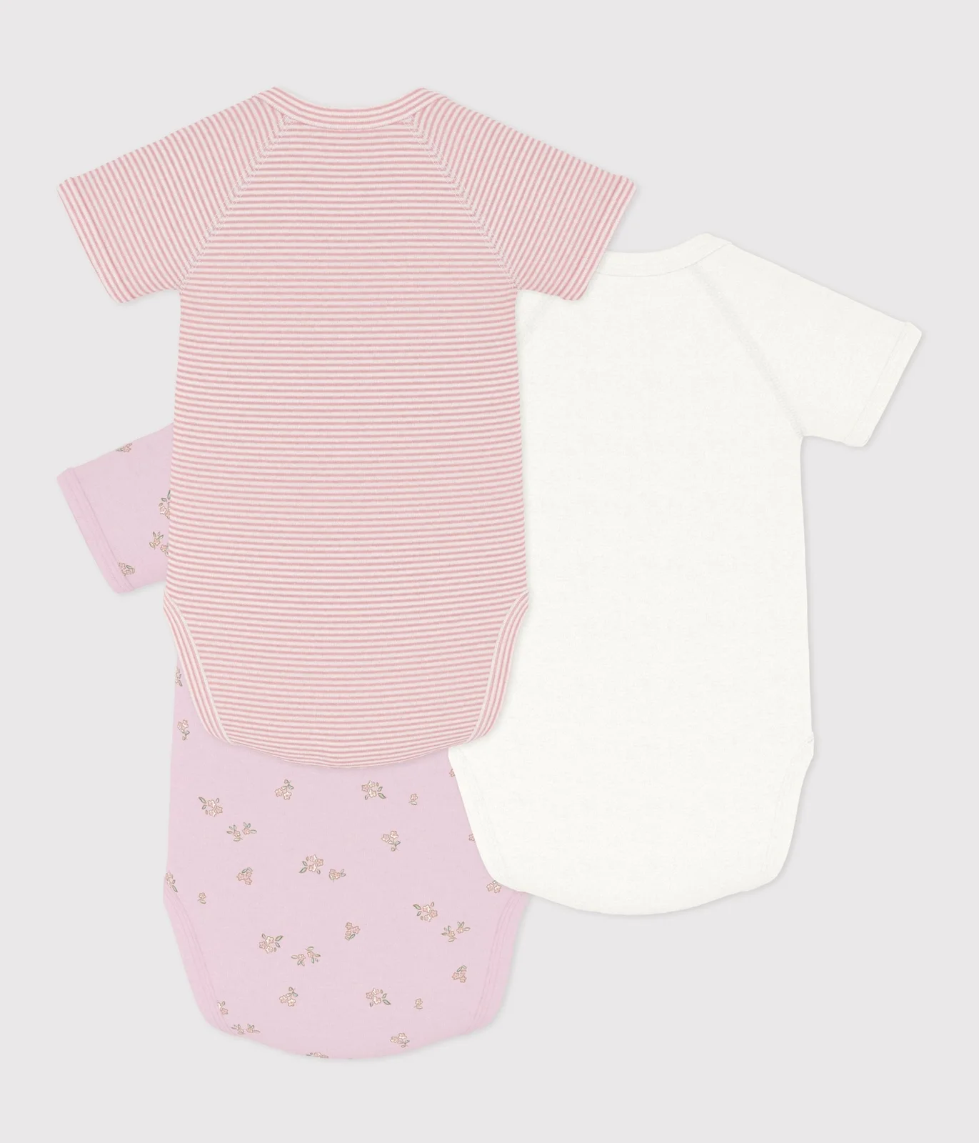 Pack of babies' short-sleeved printed cotton wrapover bodies