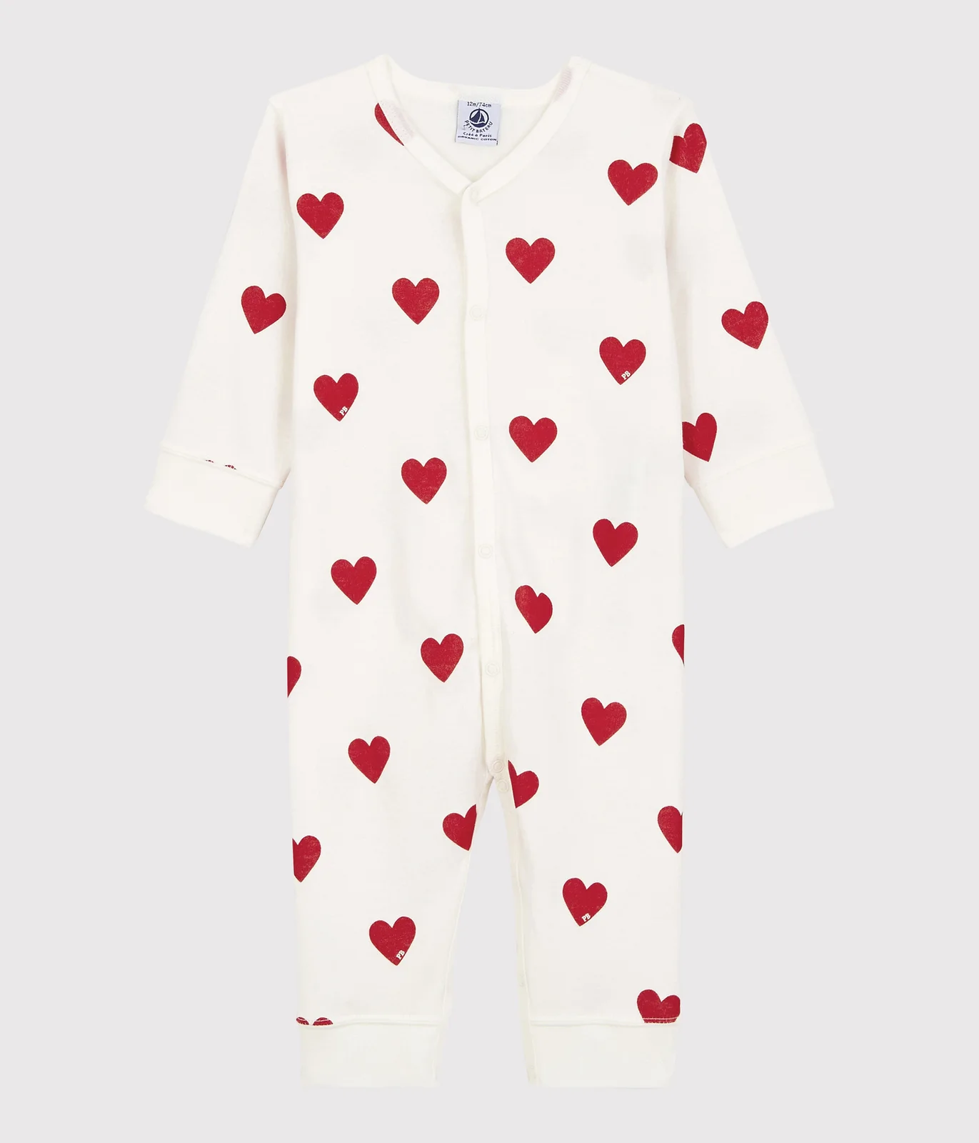 Babies' heart patterned footless cotton sleepsuit