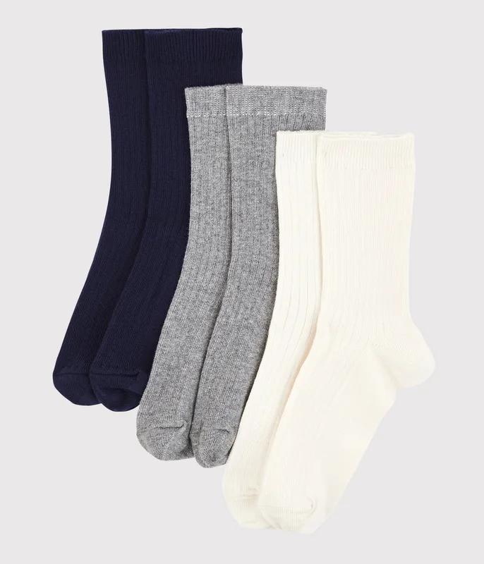 3 pairs of plain cotton socks for children