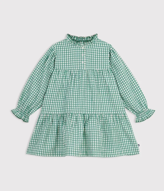 Children's long-sleeved poplin gingham dress