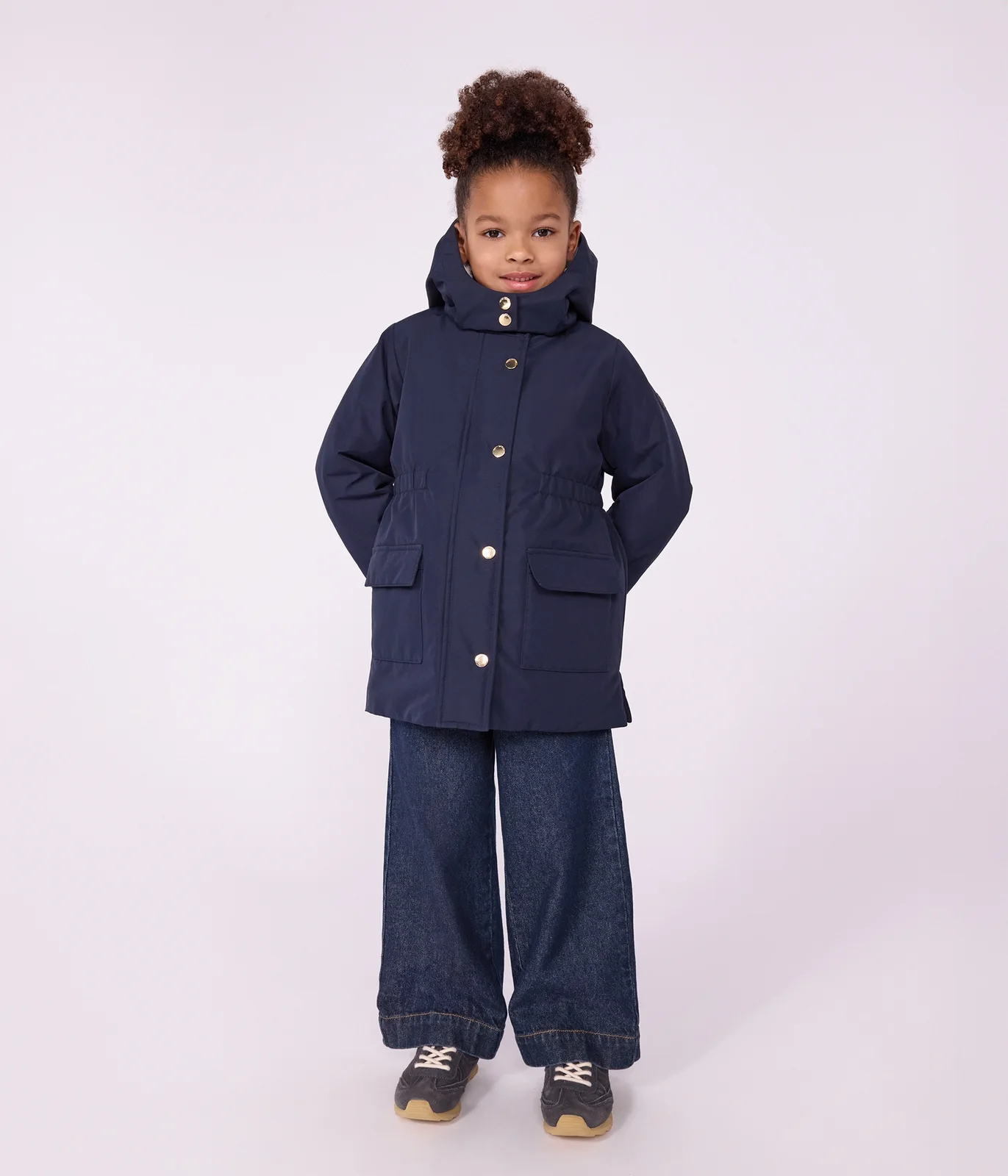 Children's plain mid-length parka