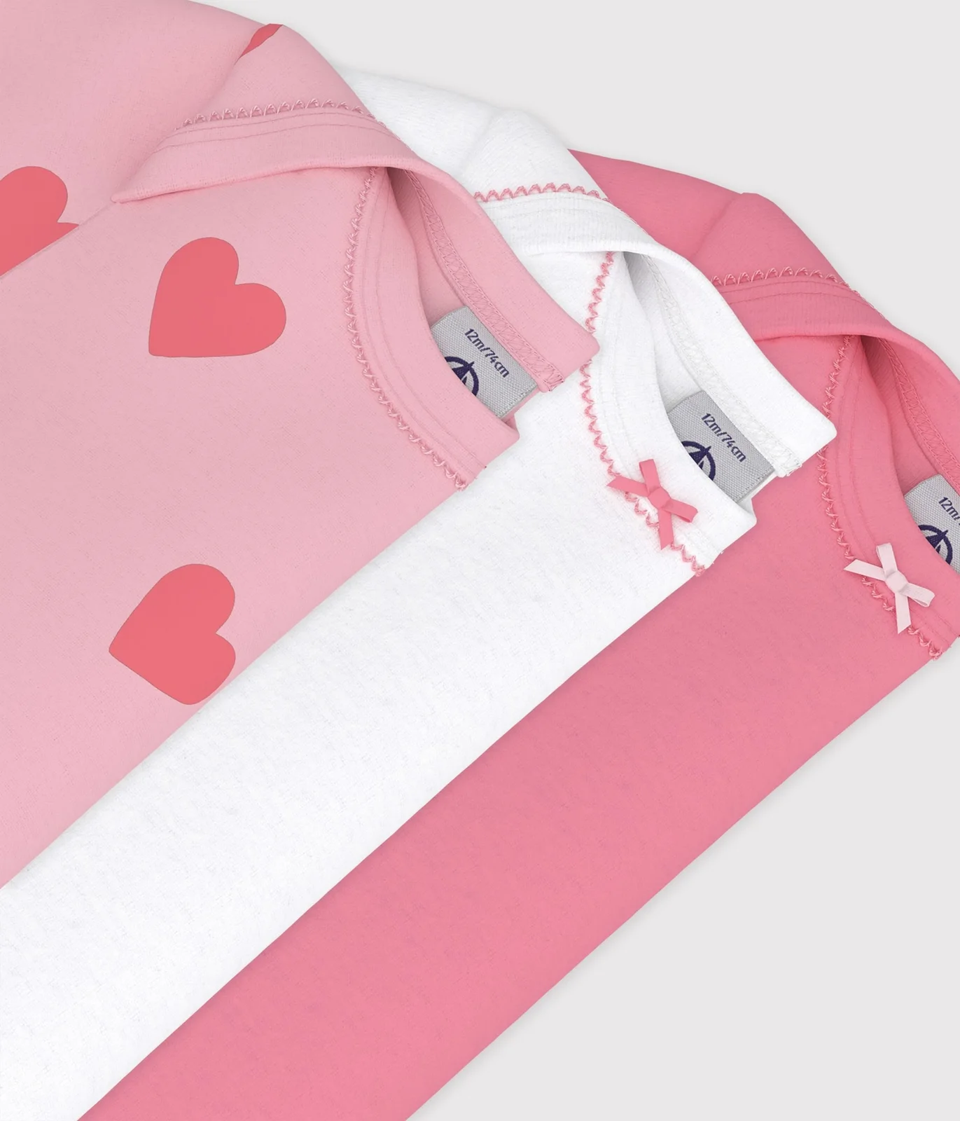 Pack of babies' short-sleeved heart print cotton bodies