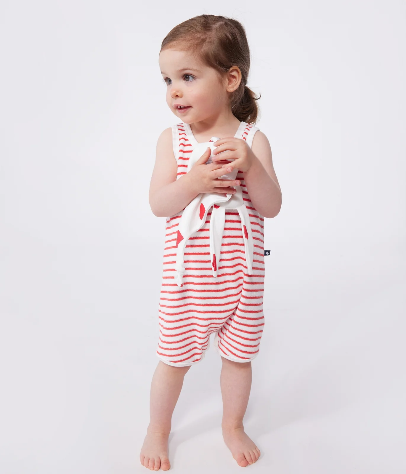 Babies' short stripy cotton jumpsuit