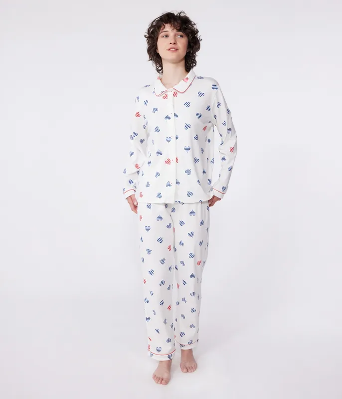 Women's buttoned cotton pajamas with heart print