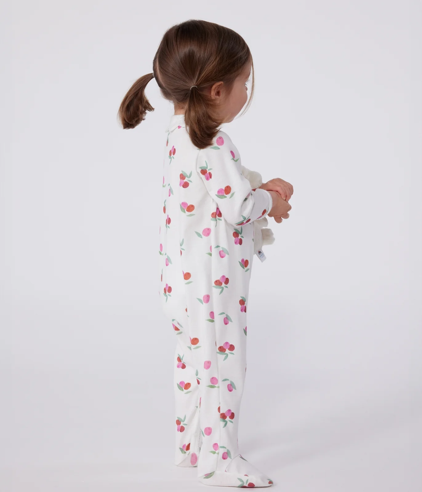 Babies' cotton pyjamas with a fruit pattern petal collar