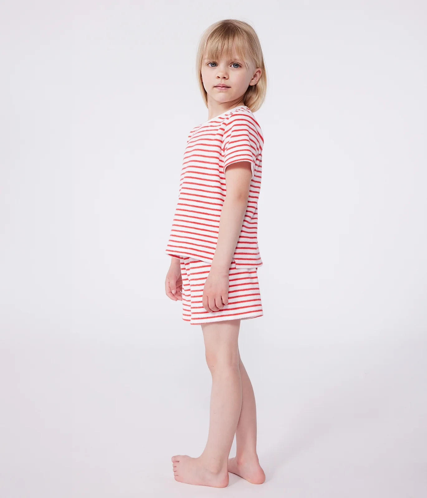 Children's striped terry cotton short pajamas