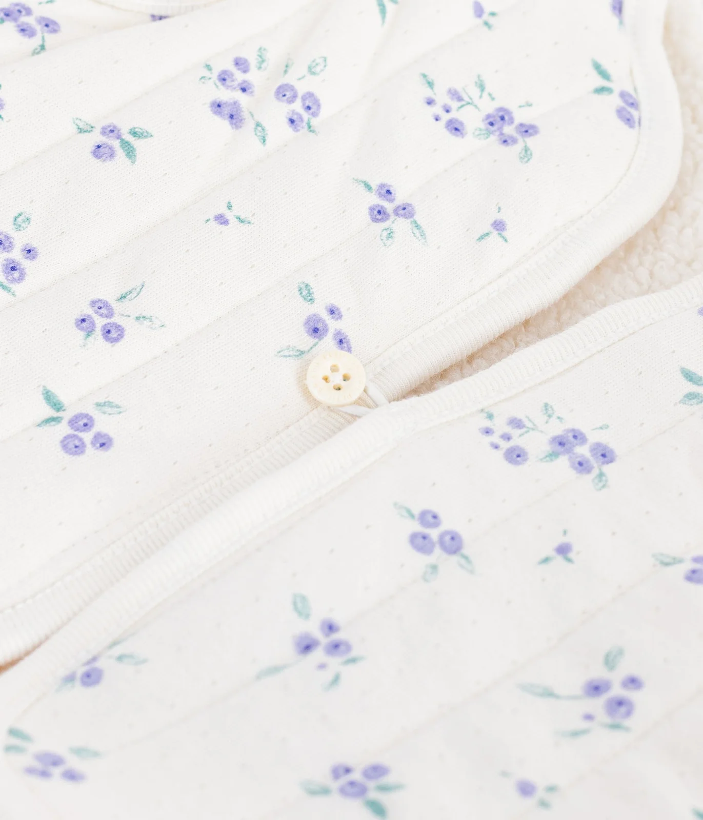 Babies' sleeveless floral print cotton and sherpa cardigan