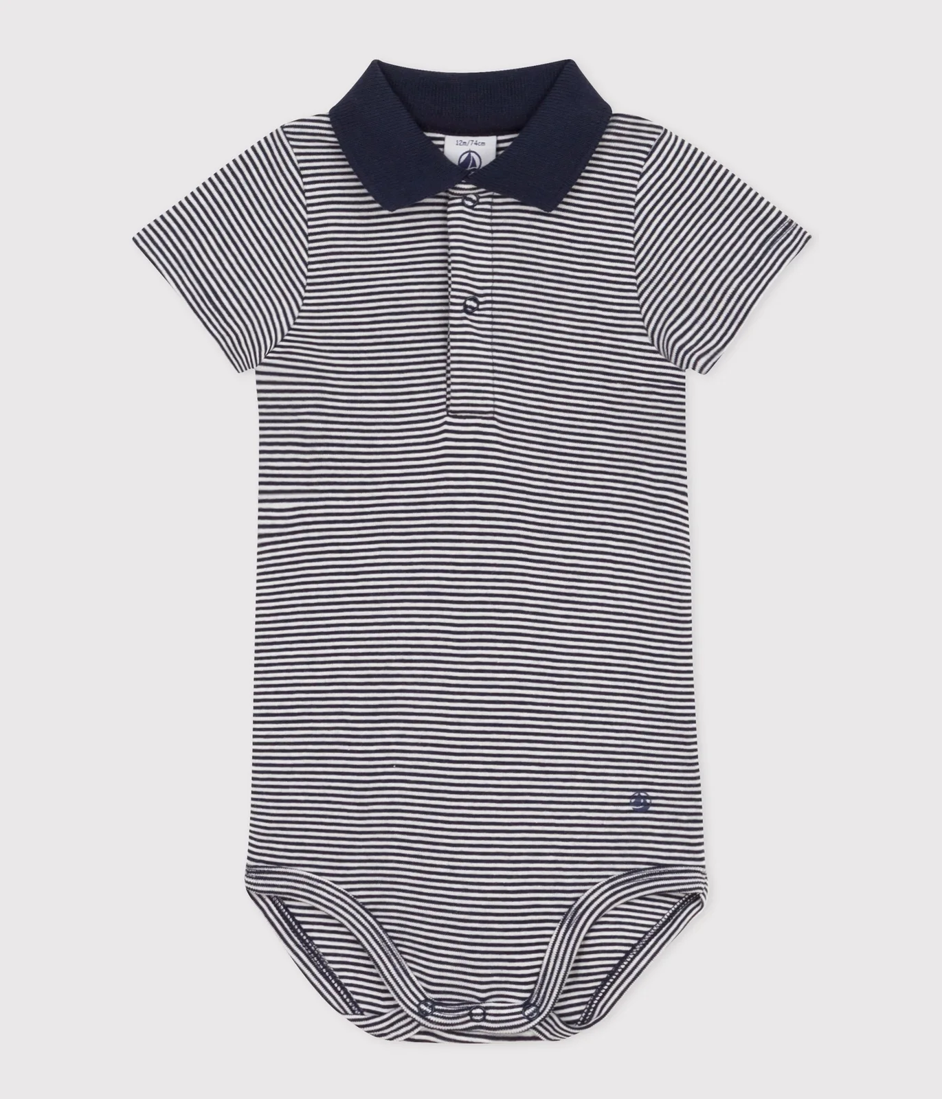 Babies' Short-Sleeved Stripy Polo Collar Cotton Bodysuit