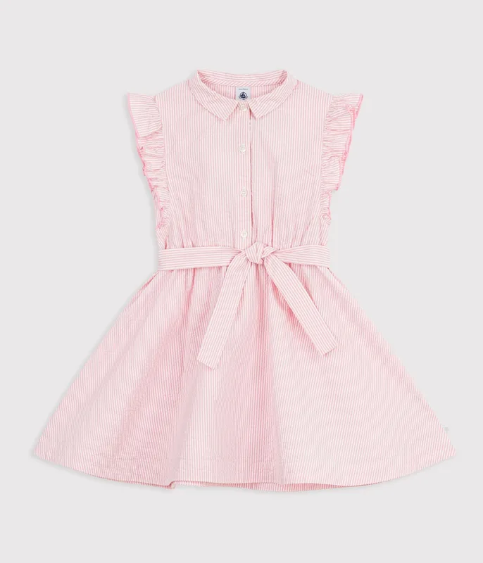 Children's short-sleeved stripy poplin dress